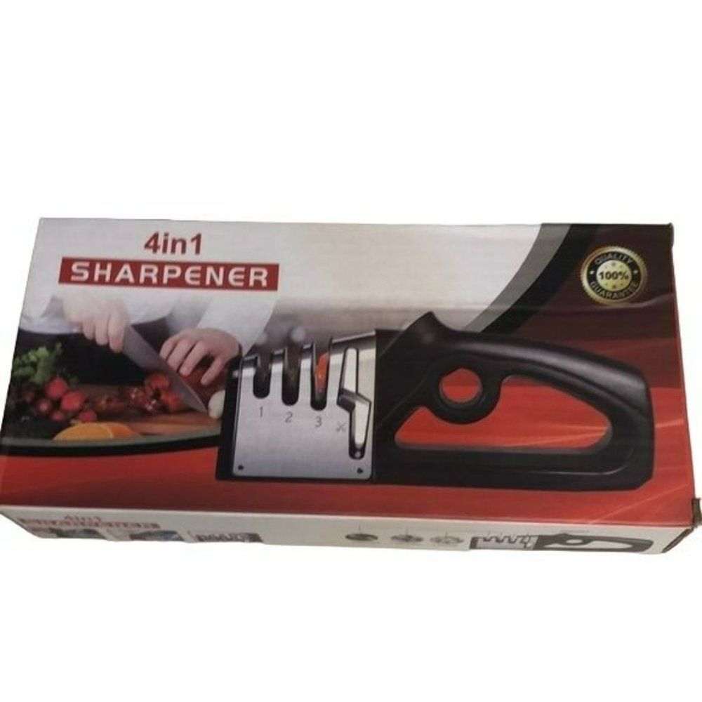 NIB 4in1 Kitchen Chef Knife & Scissor Sharpener - Stainless Steel Handheld